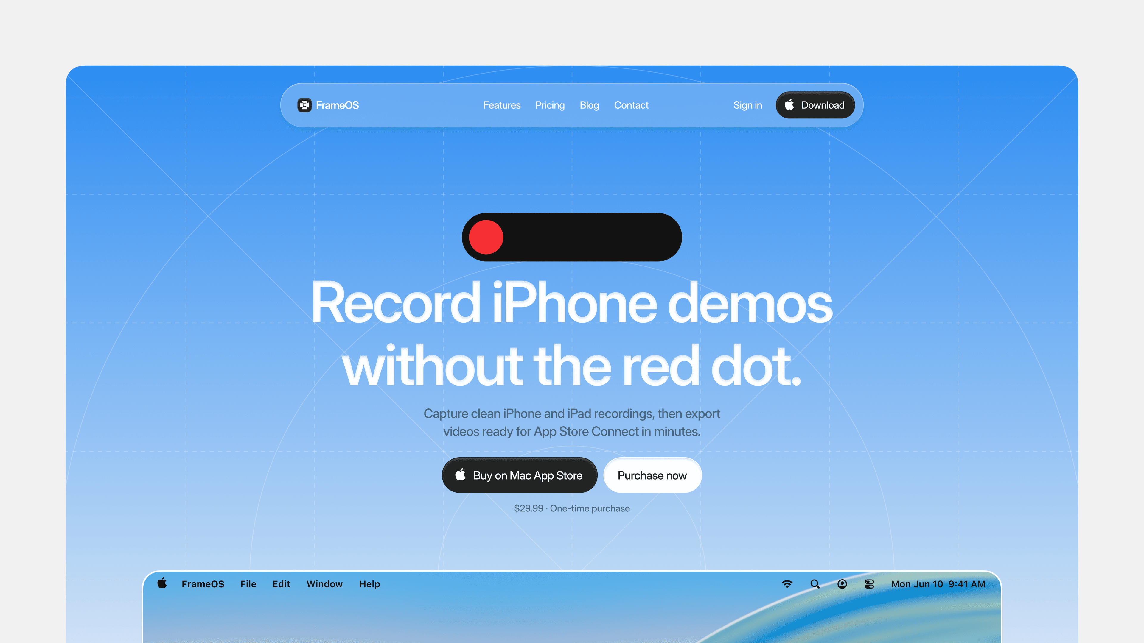 Project 02: Landing page for a Mac app that records clean iPhone demos