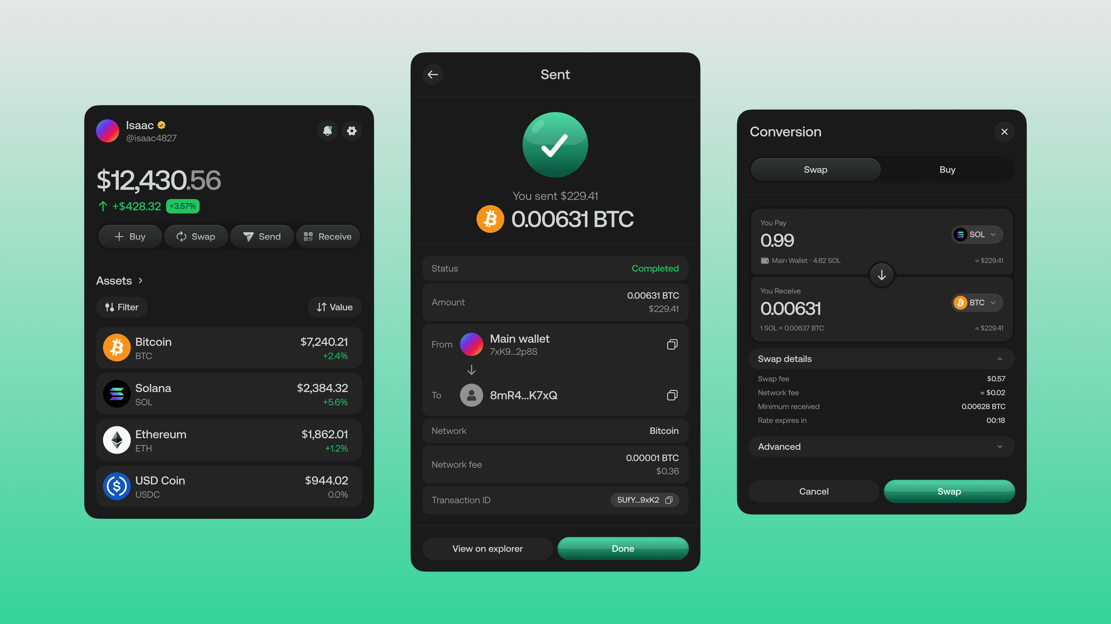 Project 05: Crypto wallet: portfolio, sent confirmation, and swap screens