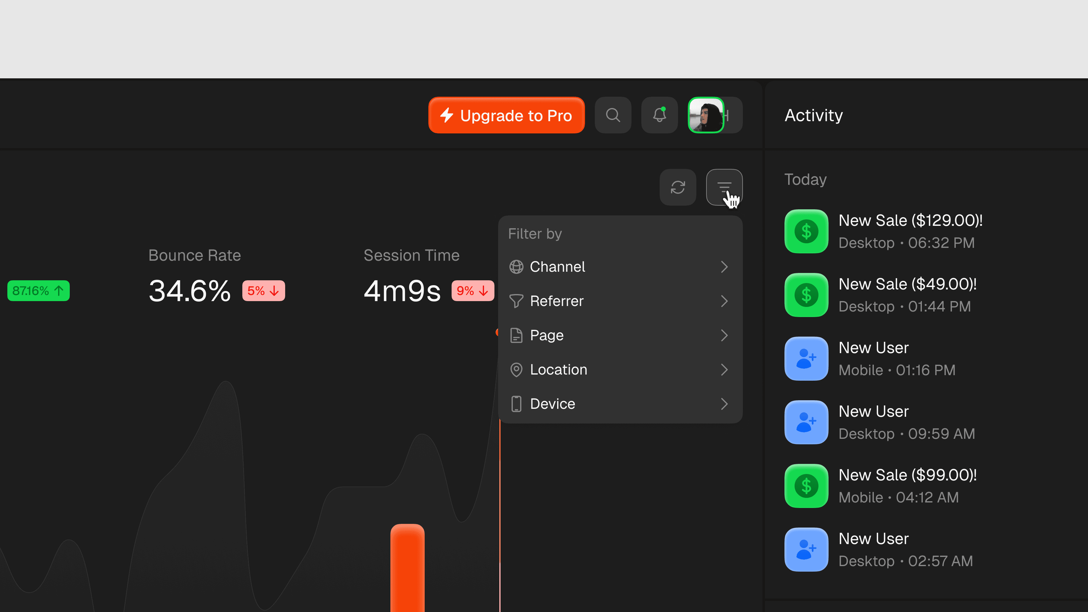 Project 07: Analytics dashboard: filters and live activity feed
